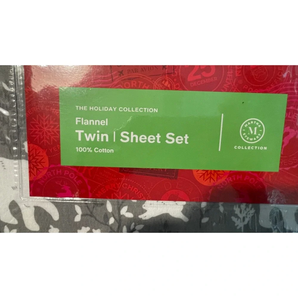 Martha Stewart Collection Flannel Sheet Set Twin Forest Friends Gray Cotton NEW